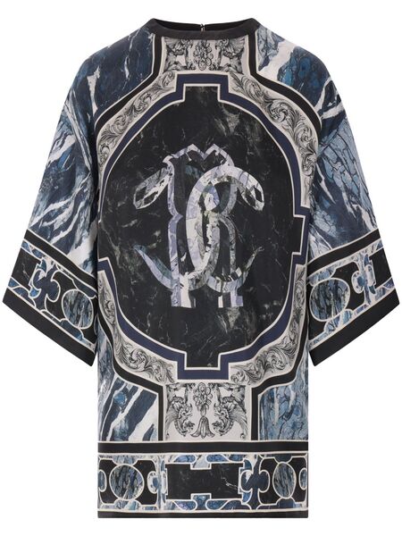  Roberto Cavalli Marble-print Silk Blouse - Blue 