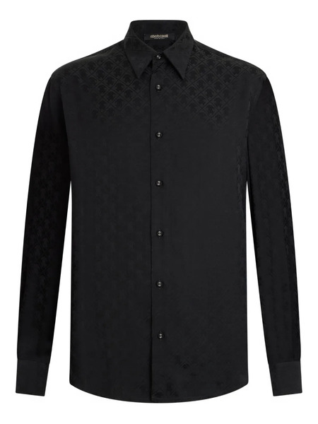  Roberto Cavalli Monogram-pattern Long-sleeve Shirt - Black 