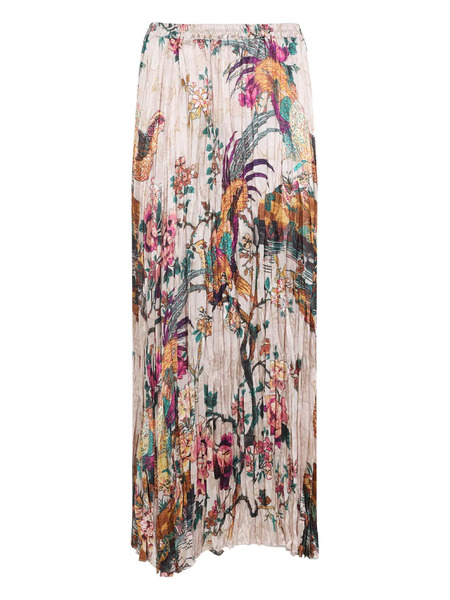  Roberto Cavalli Pleated Floral-print Maxi Skirt - Neutrals 