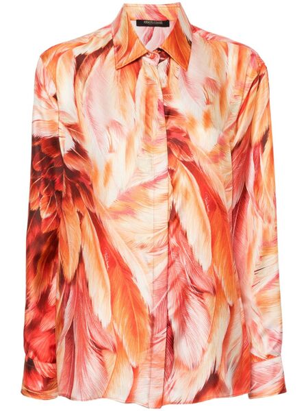  Roberto Cavalli Plumage-print Silk Shirt - Orange 