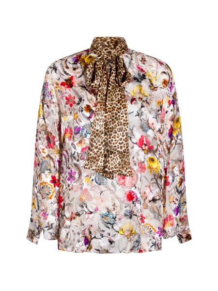  Roberto Cavalli Pussy-bow Floral-print Blouse - Neutrals 