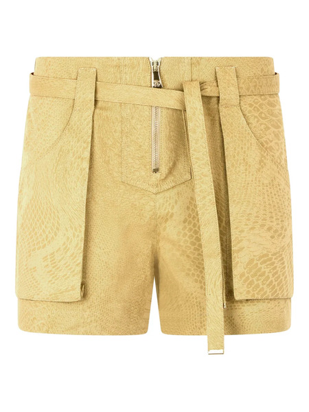  Roberto Cavalli Python-print Belted Shorts - Neutrals 