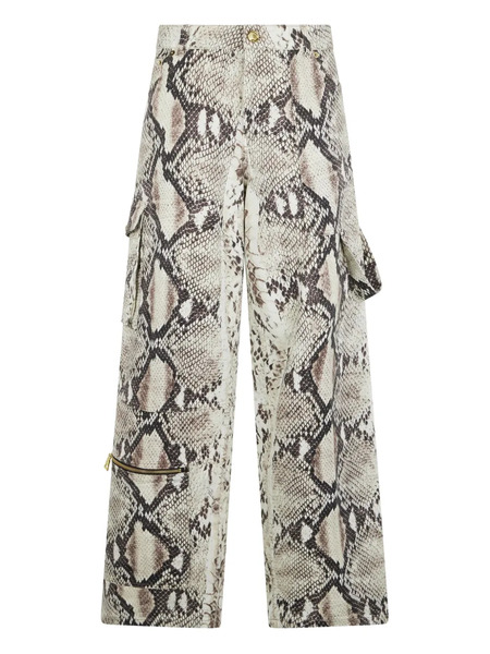  Roberto Cavalli Python-print Cargo Pants - White 