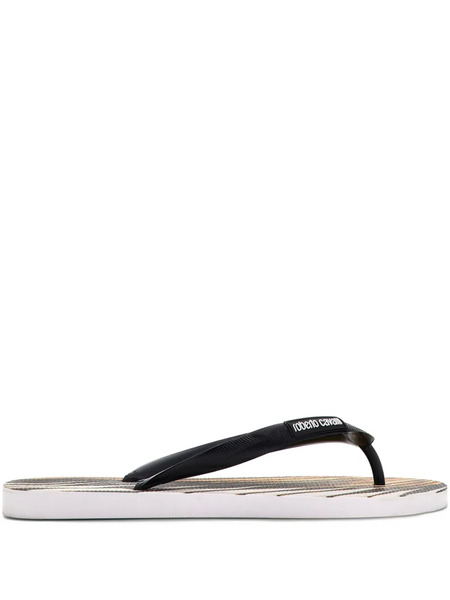  Roberto Cavalli Ray Gold Print Flip-flops - Black 