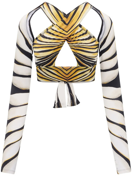  Roberto Cavalli Ray Of Gold Print Cropped Top - Neutrals 