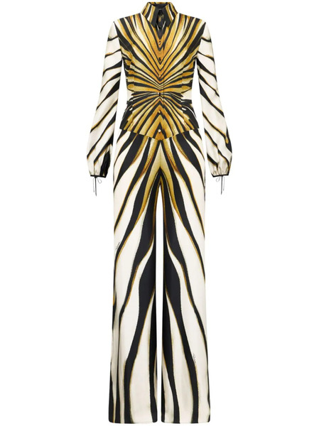  Roberto Cavalli Ray Of Gold Print Silk Jumpsuit - Neutrals 
