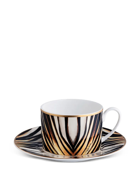  Roberto Cavalli Ray Of Gold Zebra-stripe Tea Cups (set Of Two) - White 