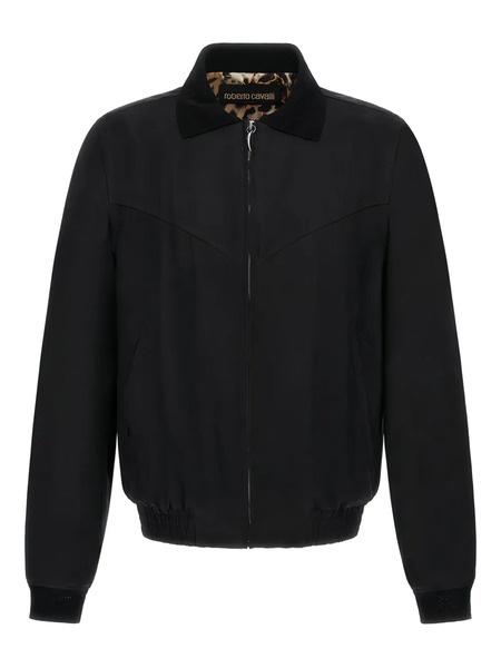  Roberto Cavalli Ribbed-collar Bomber Jacket - Black 