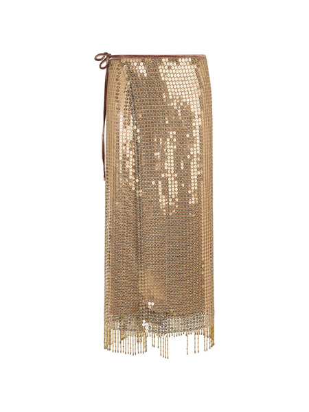  Roberto Cavalli Sequin Fringed Midi Skirt - Gold 
