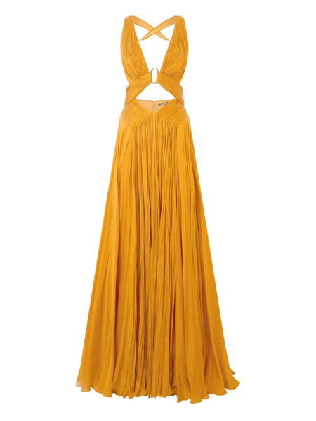  Roberto Cavalli Silk Cut-out Gown - Yellow 