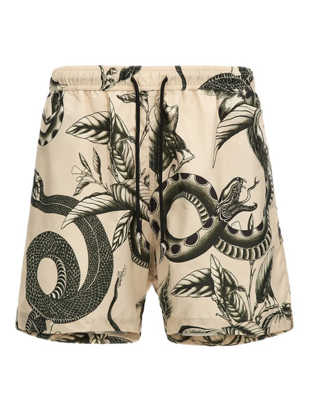  Roberto Cavalli Snake-print Drawstring Swim Shorts - Neutrals 