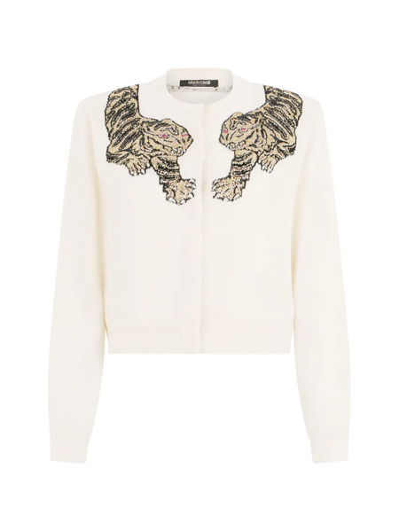  Roberto Cavalli Tiger-embellished Cardigan - Neutrals 