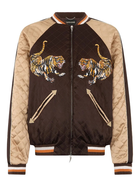  Roberto Cavalli Tiger-embroidered Quilted Bomber Jacket - Brown 
