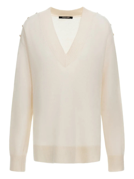  Roberto Cavalli V-neck Button-embellished Sweater - White 