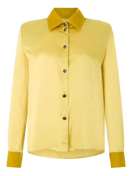  Roberto Cavalli Velvet-inserts Silk Shirt - Yellow 