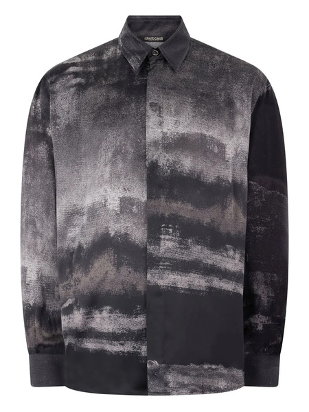  Roberto Cavalli Worn Gradient-effect Silk Shirt - Black 