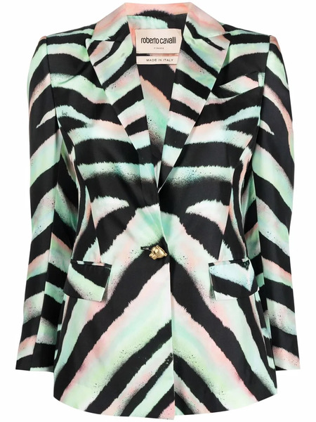  Roberto Cavalli Zebra-print Silk Blazer - Black 