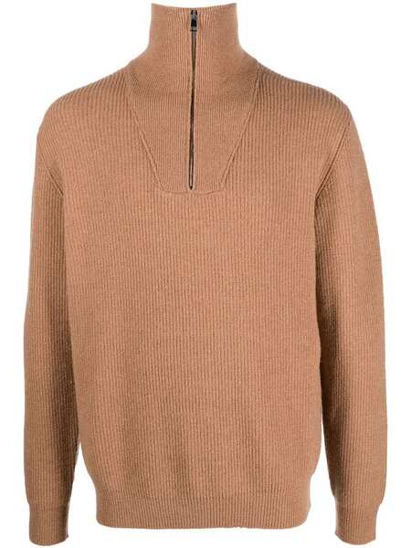  Roberto Collina Half Zip Ribbed Jumper - Brown 
