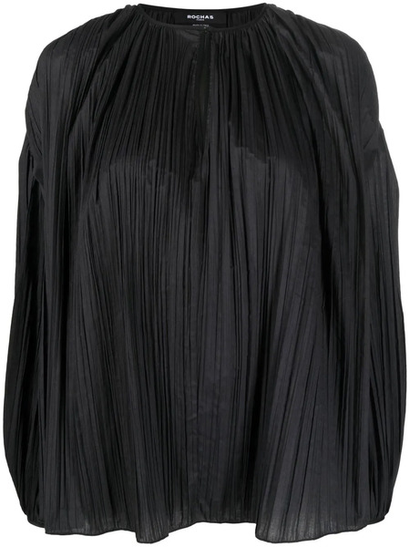  Rochas Pleated Puff-sleeve Blouse - Black 