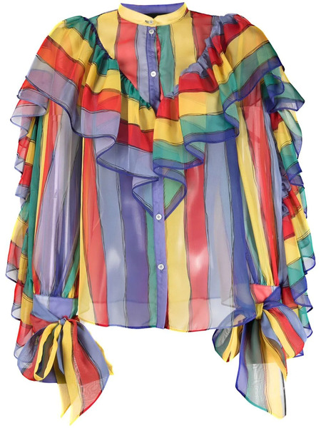  Rochas Stripe-print Ruffled Blouse - Yellow 