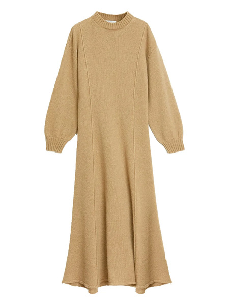  Rodebjer Tanner Merino Wool Seam Detail Midi Dress - Brown 