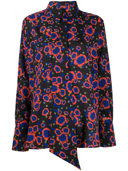  Rokh Floral-print Tie-insert Shirt - Black 