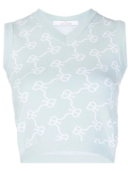  Rokh Monogram-pattern Cropped Vest - Blue 