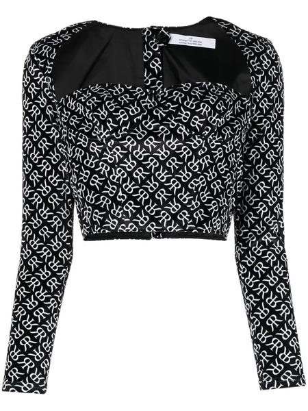  Rokh Monogram-print Bustier Corset Top - Black 