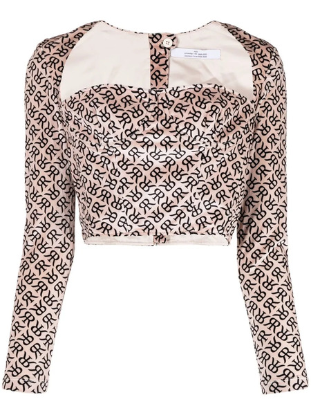 Rokh Monogram-print Bustier Corset Top - Neutrals 