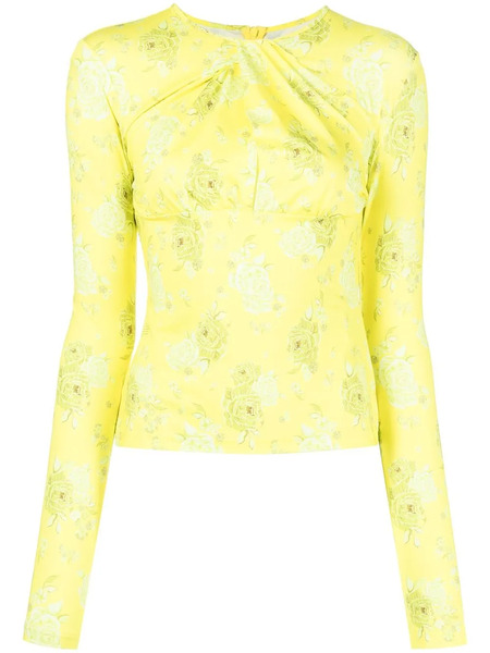  Rokh Twist-detail Rose-print Top - Yellow 