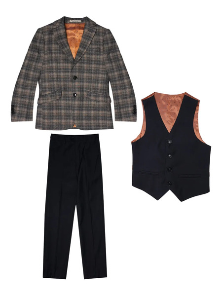  Romano Kids Checkered Suit (set Of Three) - Brown 
