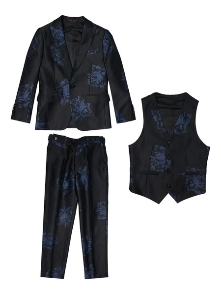  Romano Kids Floral-print Suit (set Of Three) - Black 
