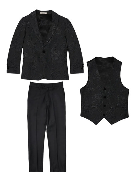  Romano Kids Patterned-jacquard Suit (set Of Three) - Black 