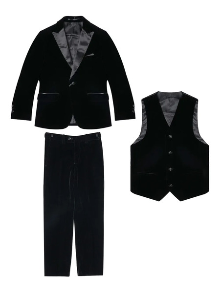  Romano Kids Velvet Three-piece Suit - Black 