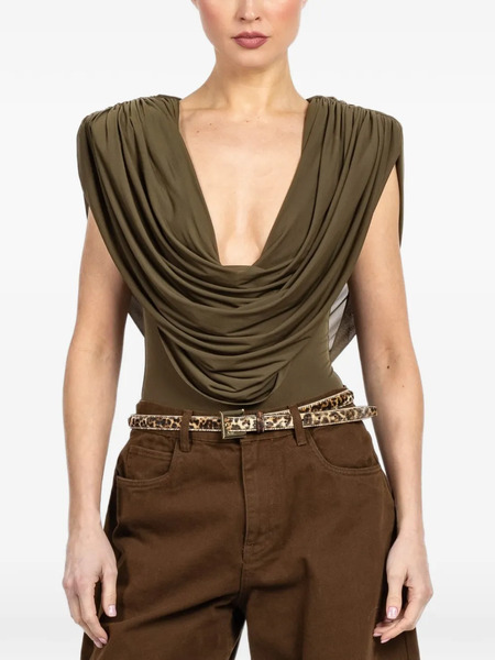  Ronny Kobo Cindi Draped Bodysuit - Green 