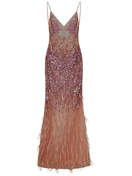  Room76 Sequin-feather Embellished V-neck Dress - Pink 