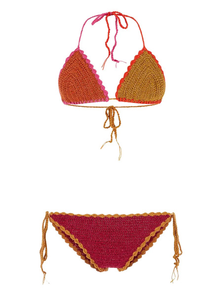  Rose Carmine Crochet Triangle Bikini - Orange 