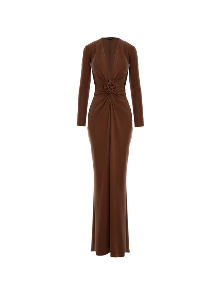  Roserry Mallorca Rose-embellished Twist-front Midi Dress - Brown 