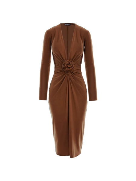  Roserry Mallorca Rose-embellished Twist-front Midi Dress - Brown 