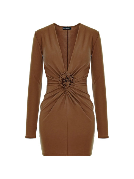  Roserry Mallorca Rose-embellished Twist-front Mini Dress - Brown 