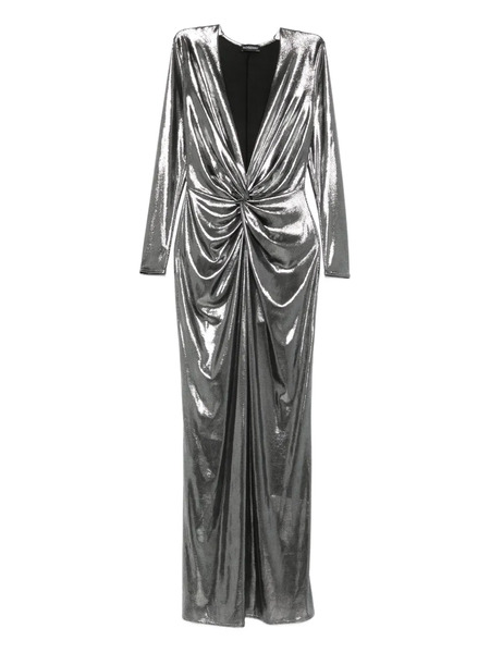  Roserry Twist-front Metallic-effect Maxi Dress - Silver 