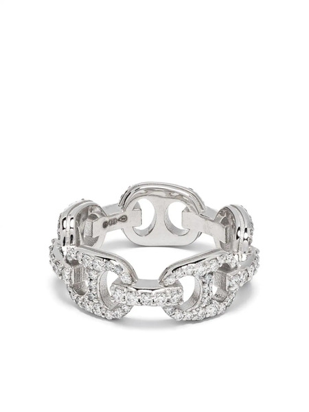  Roses Metals 14kt White Gold Diamonds Chain-effect Ring - Silver 