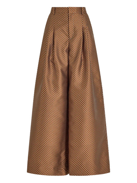  Rosie Assoulin Pleated Polka-dot Palazzo Pants - Brown 