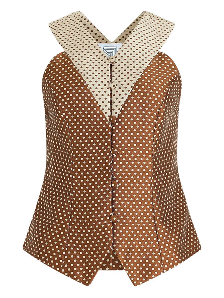  Rosie Assoulin Polka-dot V-neck Vest - Brown 