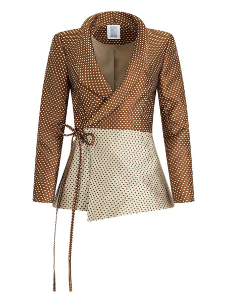  Rosie Assoulin Rapt Attention Polka-dot Wrap Blazer - Brown 
