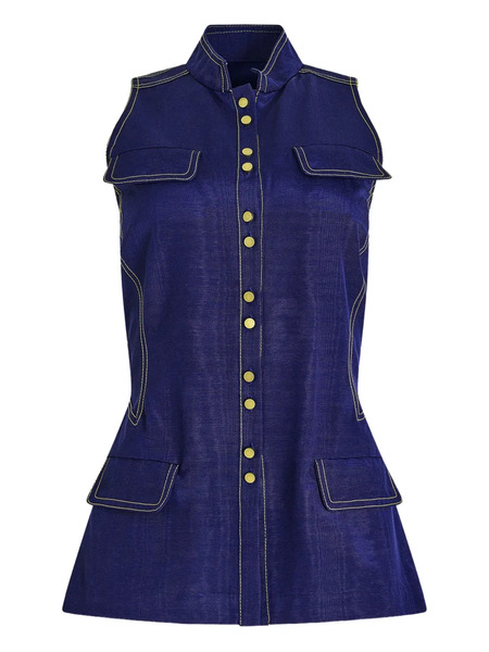  Rosie Assoulin Ridged Buttoned Vest - Blue 