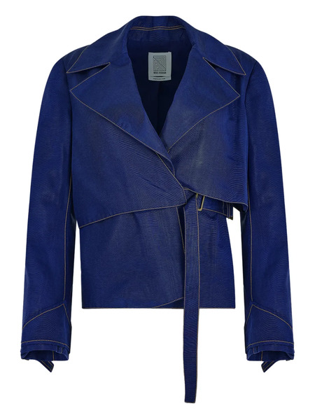  Rosie Assoulin Ridged Moiré Belted Jacket - Blue 