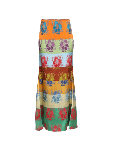  Rosie Assoulin Slippery When Wet Floral Striped Maxi Skirt - Orange 