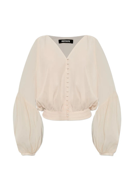  Rotate Birger Christensen Button Bishop Sleeve Blouse - Neutrals 