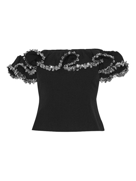  Rotate Birger Christensen Crepe Ruffle Top - Black 